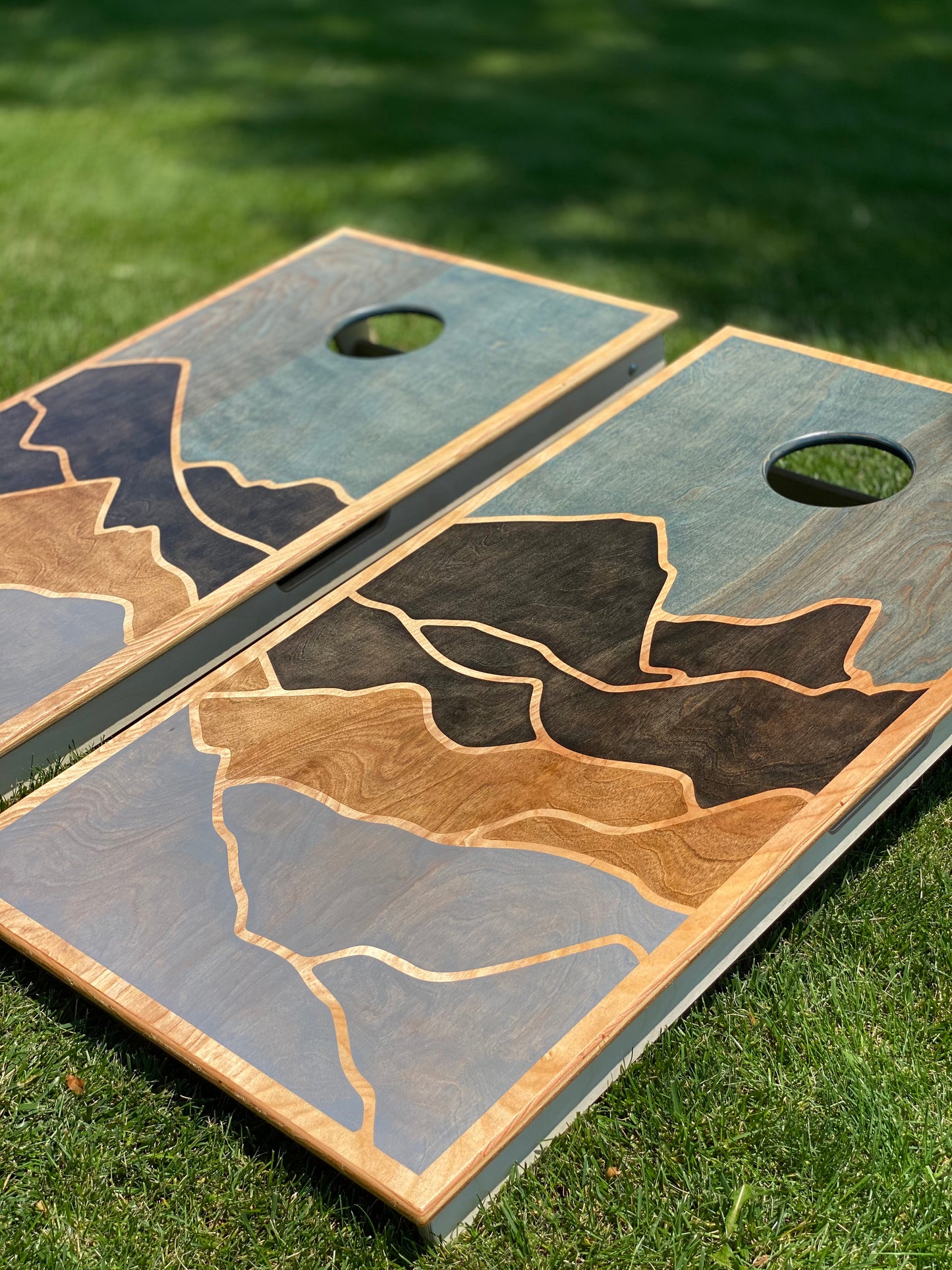 mountain scene cornhole boards